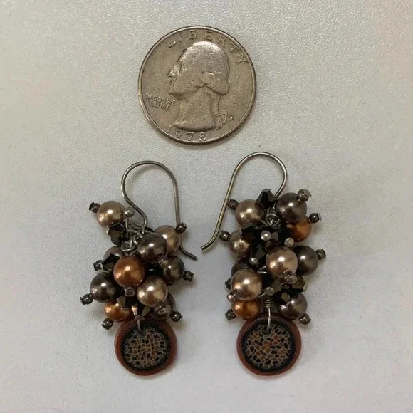 Handmade Freshwater Pearl Earrings, Swarovski Crystals, Millefiori Mosaic Design - Picture 2 of 5